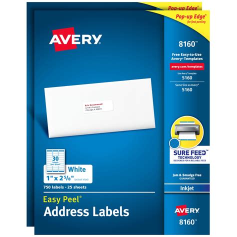 Buy Avery 8160 Easy Peel Address Labels For Inkjet Printers 1 X 2 58
