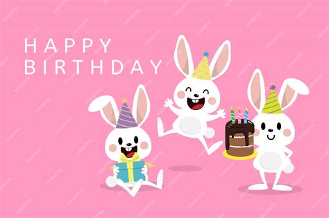 Premium Vector Happy Birthday Greeting Card With Little Rabbits