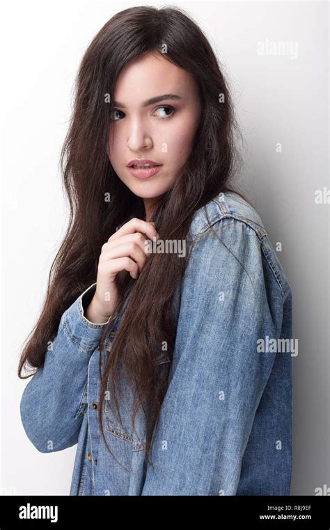 Portrait Of Beautiful Young Woman With Black Hair Stock Photo Alamy