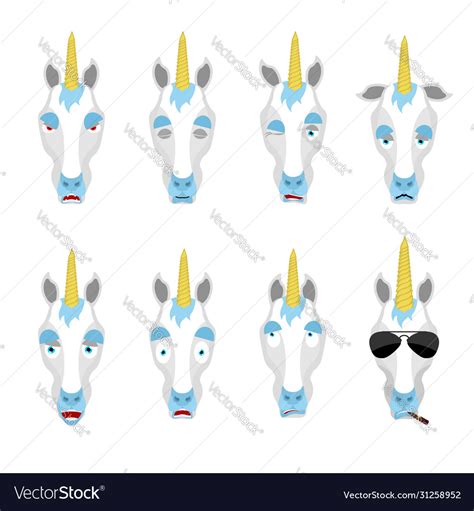 Unicorn Set Emoji Avatar Sad And Angry Face Vector Image