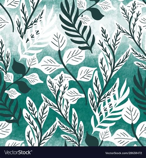 Teal Green Textured Tropical Leaf Seamless Pattern