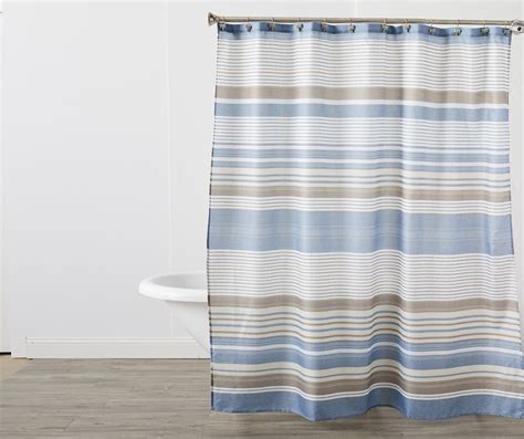 White Brown And Blue Stripe Shower Curtain Set With Hooks Big Lots