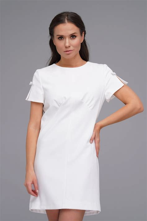 White Shift Mini Dress With Short Sleeves Draped Bodice Etsy In 2021