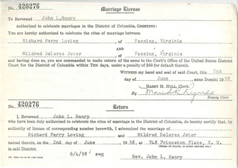 Todays Document Richard And Mildred Lovings Marriage License