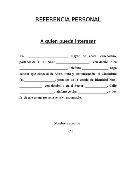 Formato Modelo Ejemplo Carta De Referencia Personal Venezuela