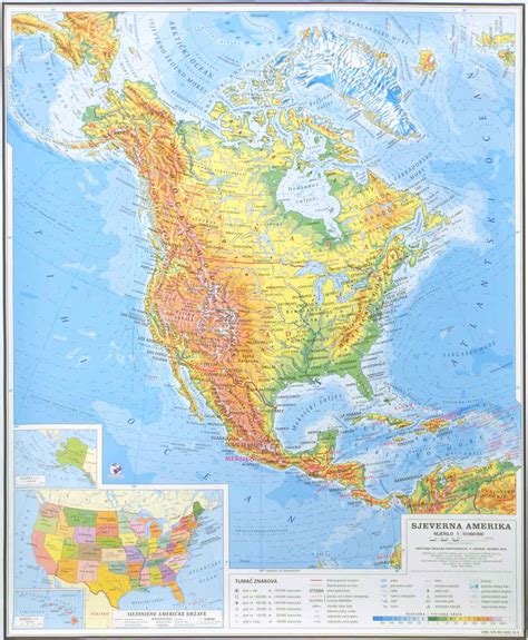 Geografska Karta Sjeverna Amerika 100×123 Cm Gd Dizajn