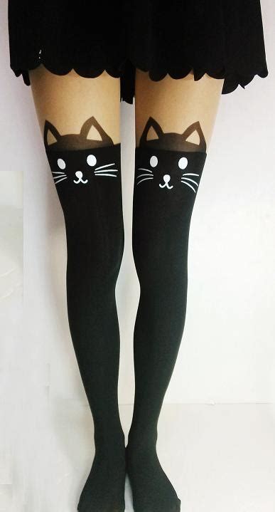 free shipping cute cat tail kitten knee high tattoo stockings pantyhose tights in tights from