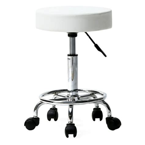 Pu Leather Round Rolling Stool Rotation Bar Stool With Foot Rest Swivel
