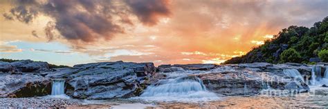 Texas Hill Country Sunset Over Waterfalls Pano Photograph By Bee Creek