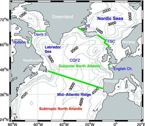 North Atlantic Ocean Depth Map