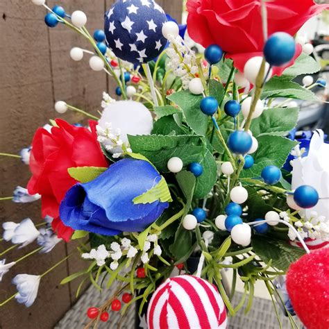 Patriotic Table Decor Red White And Blue Floral Centerpiece Etsy