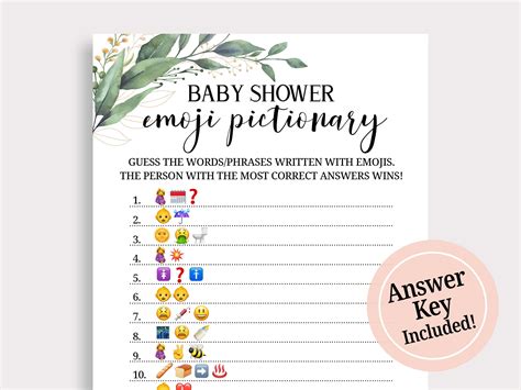 Greenery Baby Shower Emoji Game Baby Shower Game Printable Emoji