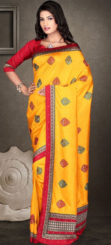 Ssv1o2434a Yellow Dupion Silk Saree With Blouse Saree Styles Saree