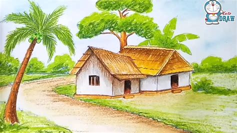 How To Draw Village Scenery Step By Step With Oil Pastels Youtube