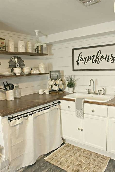 Kitchen with gray cabinets and white farmhouse sink. Stunning Small Farmhouse Kitchen Decor Ideas Best For Your ...