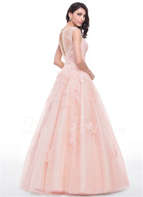 Ball Gownprincess Scoop Neck Floor Length Tulle Prom Dresses With