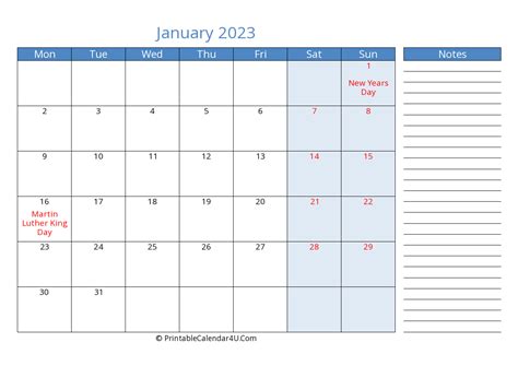 2023 January Calendars Printablecalendar4ucom