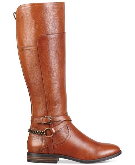 Marc Fisher Alexis Wide Calf Tall Riding Boots In Brown Brown Leather