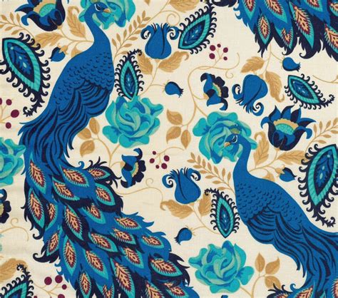 1 Yard Only Peacock Print Fabric Cotton Print By Tambocollection