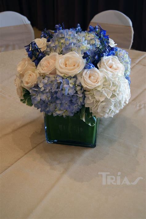 Low Wedding Centerpiece Blue Hydrangeas White Hydrangeas Vendela