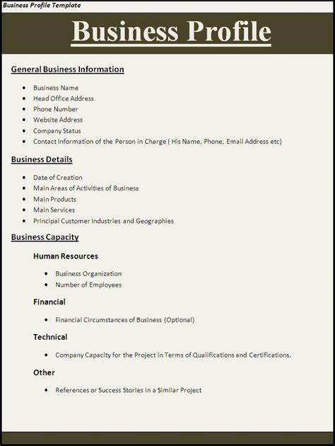 Personal Profile Template Word 9 Printable Business Profile Format