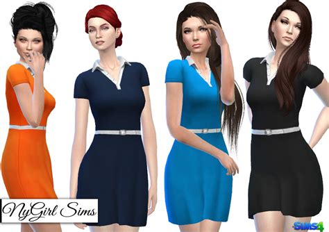 Nygirl Sims 4 Belted Polo Dress