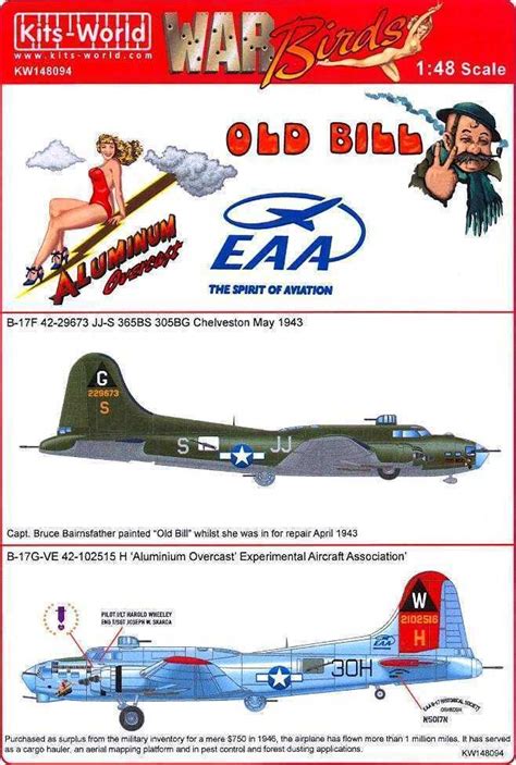 Kits World Decals 148 Boeing B 17 Flying Fortress Aluminum Overcast