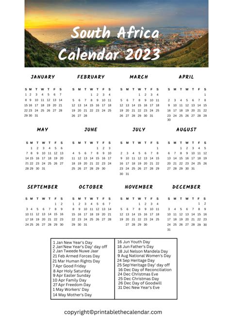 Free Printable Calendar 2023 South Africa Printable The Calendar