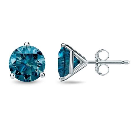 Fancy Blue Diamond Stud Earrings Teal Blue Ctw Only