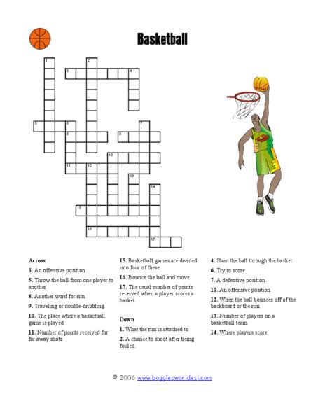 Basketball Crossword Puzzle Worksheet For 3rd 6th Grade Lesson Planet