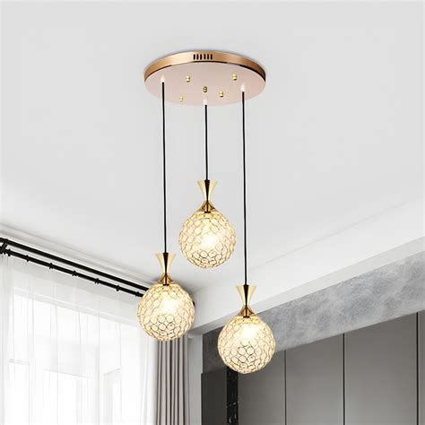 Modern Sphere Multi Pendant 3 Heads Inserted Crystal Hanging Light Kit In Gold For Dining Room