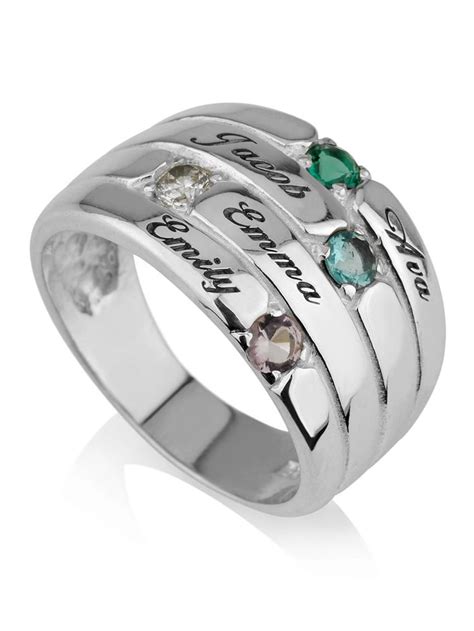 Mothers Ring Engraved Simulated Birthstone Ring Stone Ring