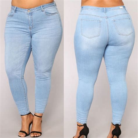 2021 12 Style Plus Size Jeans Women High Waist Skinny Pencil Blue Denim