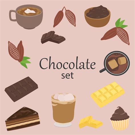 Elementos De Chocolate Y Cacao Conjunto De Vectores Aislados Diseño