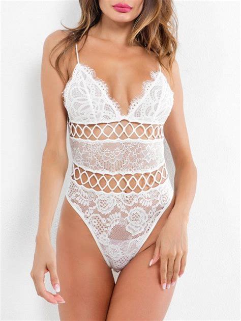 [17 off] 2019 see through hollow out lace teddy in white dresslily