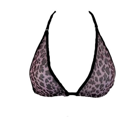 Sheer Purple Leopard Print Micro Bikini Top Sexy String Swimwear Minimal Coverage Bikini Top