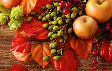 Wallpaper Autumn Leaves Apples Still Life Autumn