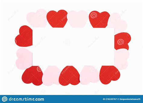 Valentine S Day Frame Composition Pink And Red Hearts Frame And Empty