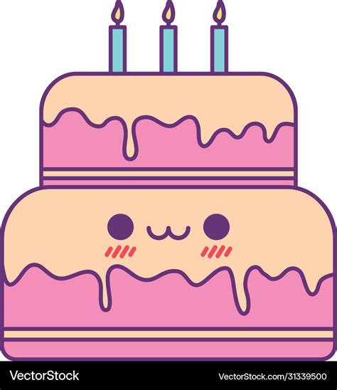 Kawaii Cake Cartoon Line And Fill Style Icon Vector Image