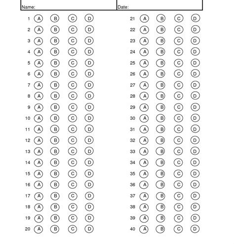 Multiple Choice Answer Sheet Maker 20 Questions Test