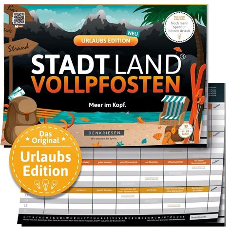 Denkriesen Spiel Stadt Land Vollpfosten® Urlaubs Edition