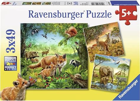 Ravensburger Pack De 3 Puzzles Animaux Monde 49 Pièces 09330 Amazon