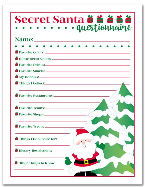 Printable Secret Santa Questionnaire