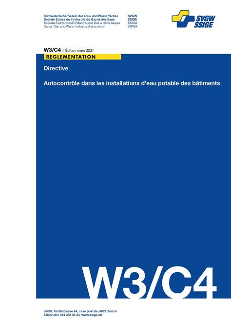 W3 C4 F Directive Autocontrôle Dans Les Installations D Eau Potable Des Bâtiments Svgw
