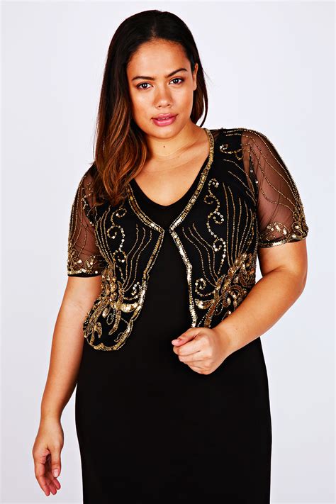 Of 2 related products on wanelo, here are 2 we think you'll love Black and Gold Sequin Embellished Mesh Shrug Plus Size 16 ...