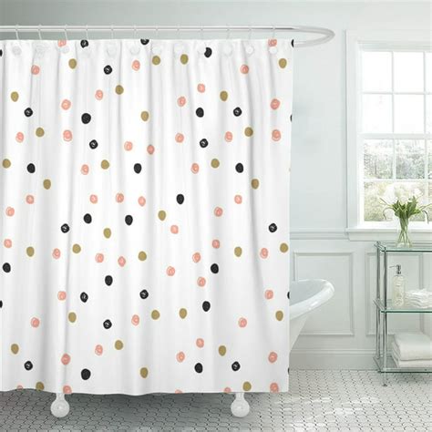 Pknmt Vintage Doodle Pattern Black Pink And Gold Dots Polka Shower Curtain 60x72 Inches