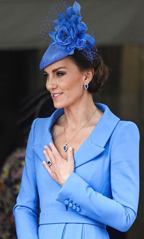 Kate Middleton Wears Blue Coat Dress And Matching Sapphire Jewellery