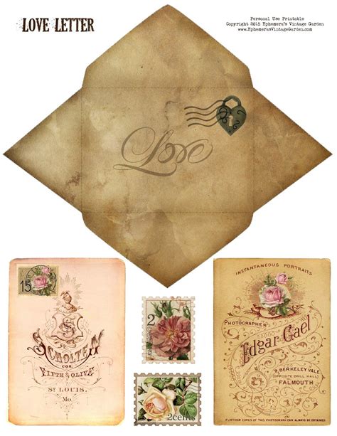 Free Printable Love Envelope And Card Set Ephemeras Vintage