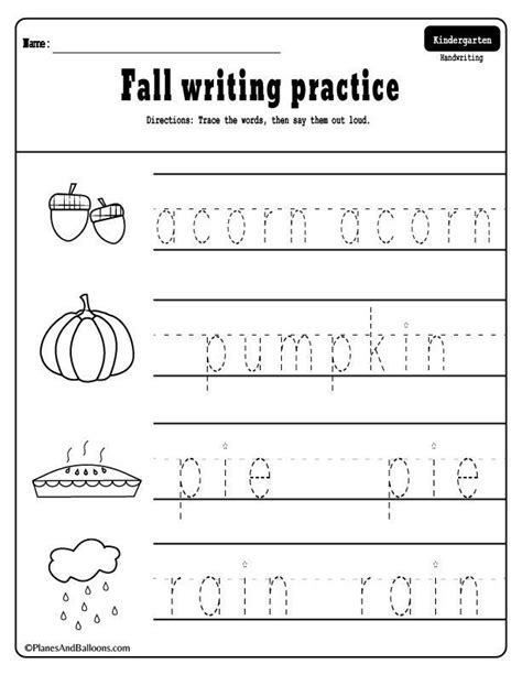 Fall Handwriting Practice Handwriting Worksheets For Kindergarten 12