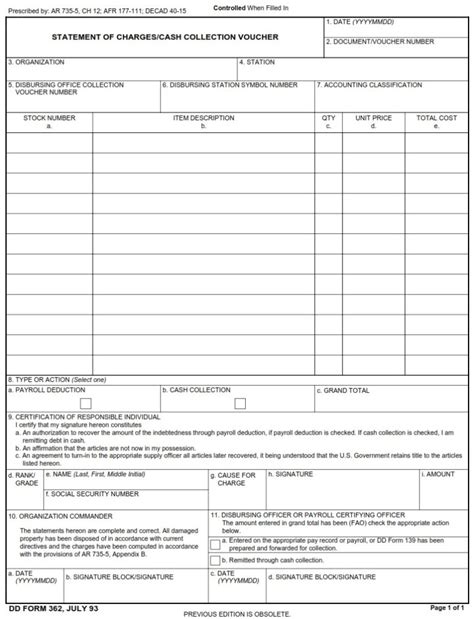 Dd Form 362 Statement Of Chargescash Collection Voucher Dd Forms